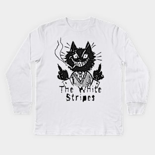 white stripes and the bad cat Kids Long Sleeve T-Shirt